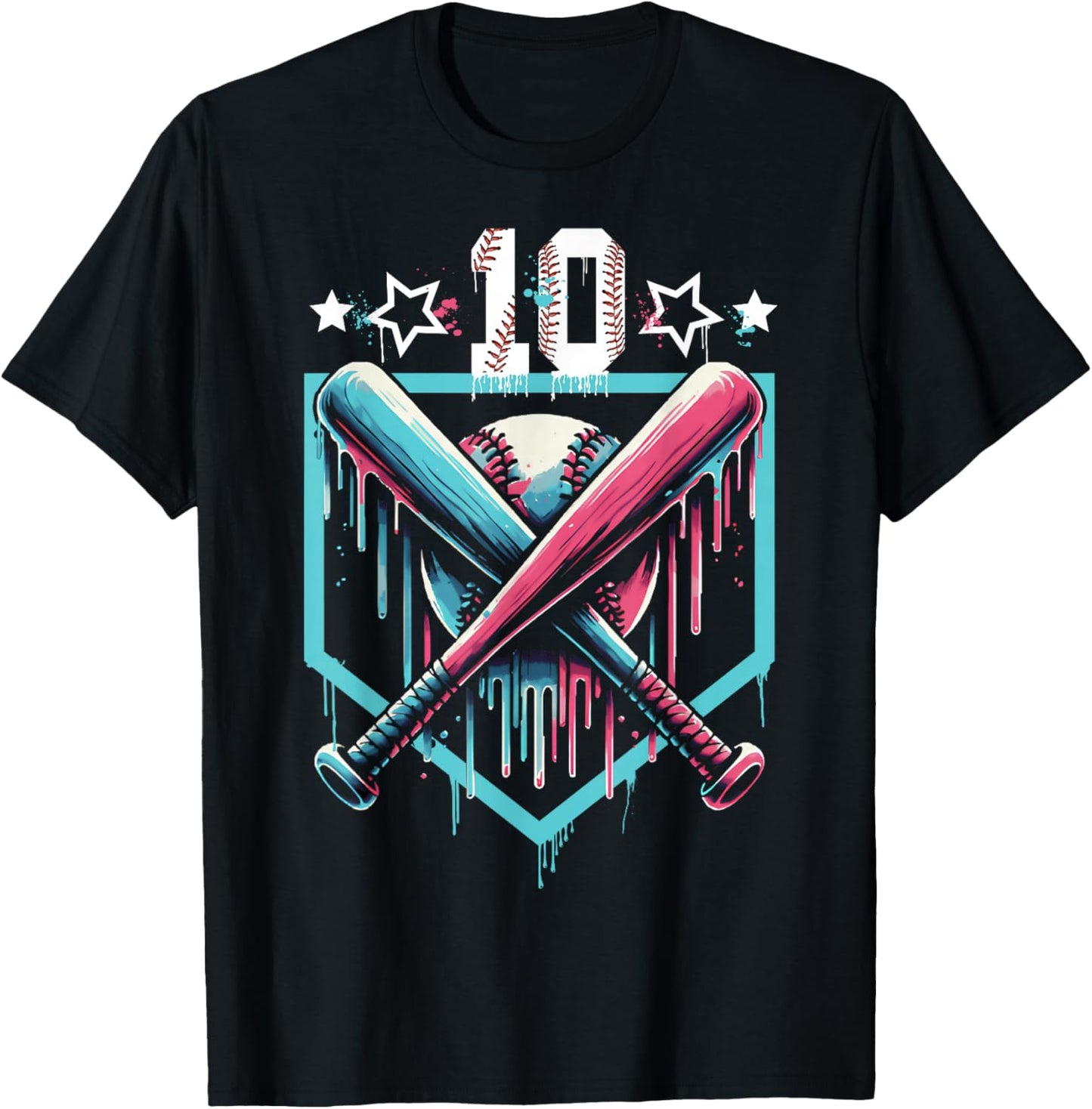 Baseball Drip 10th Birthday Boys Number 10 Youth 10 Year Old T-Shirt - T-Shirt | Black