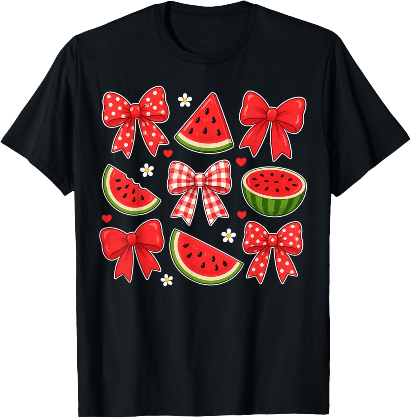 Summer Coquette Bow Watermelon Summer Vacation Women Girls T-Shirt - T-Shirt | Black