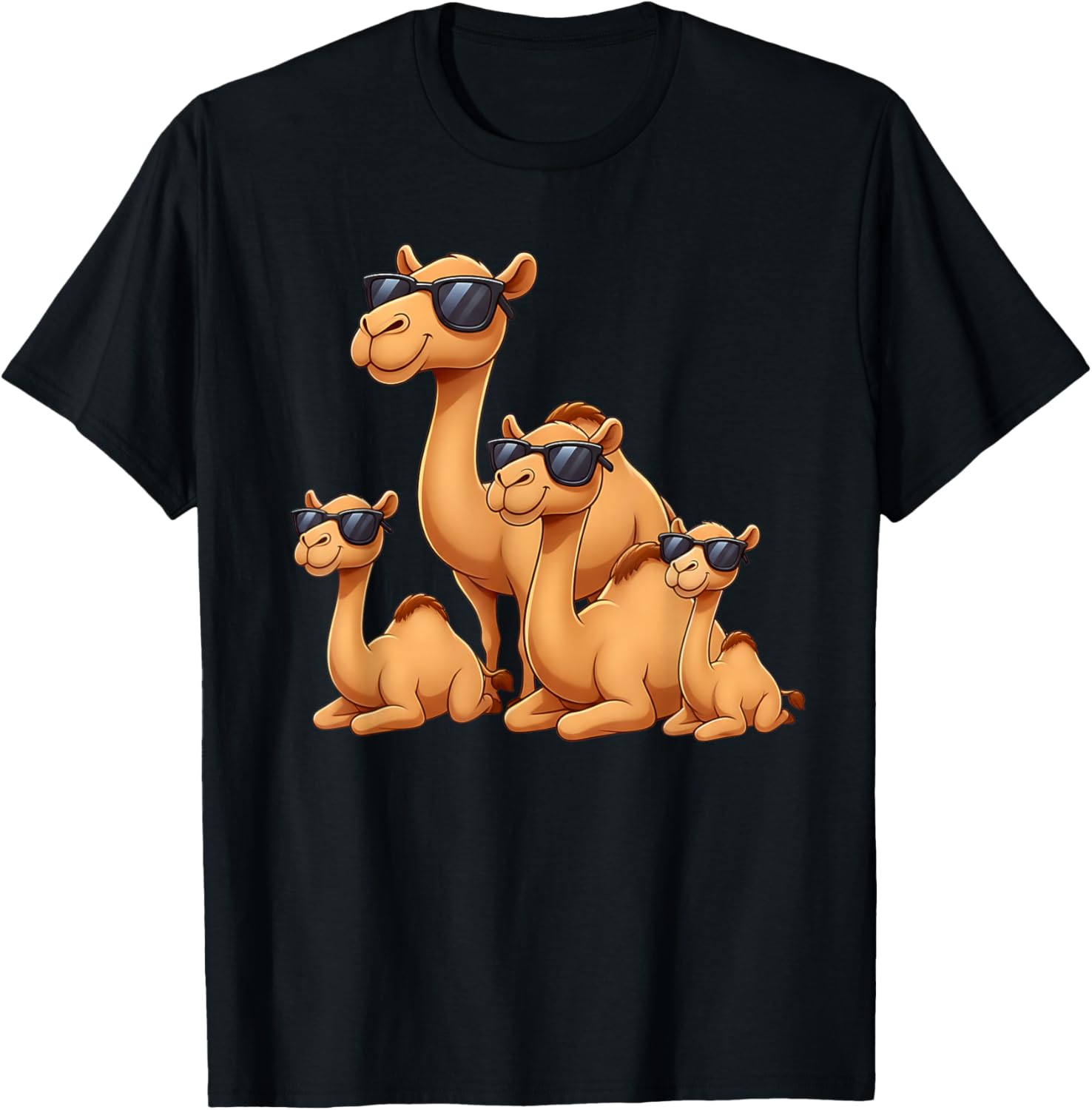 Camel Family Wearing Sunglasses Funny Arabian Animal Desert T-Shirt - T-Shirt | Black