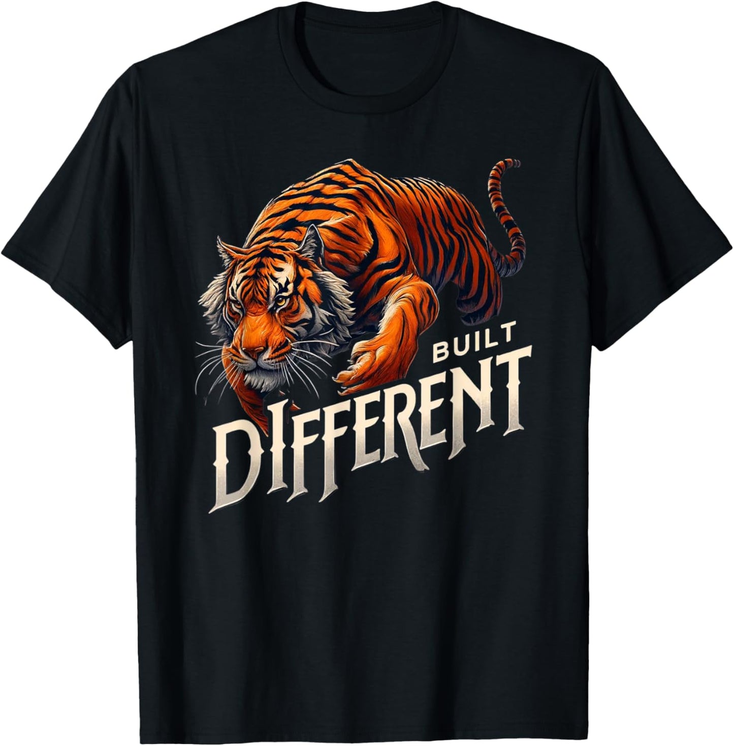 Built Different - Roar of Strength Fitness Motivation Tiger T-Shirt - T-Shirt | Black