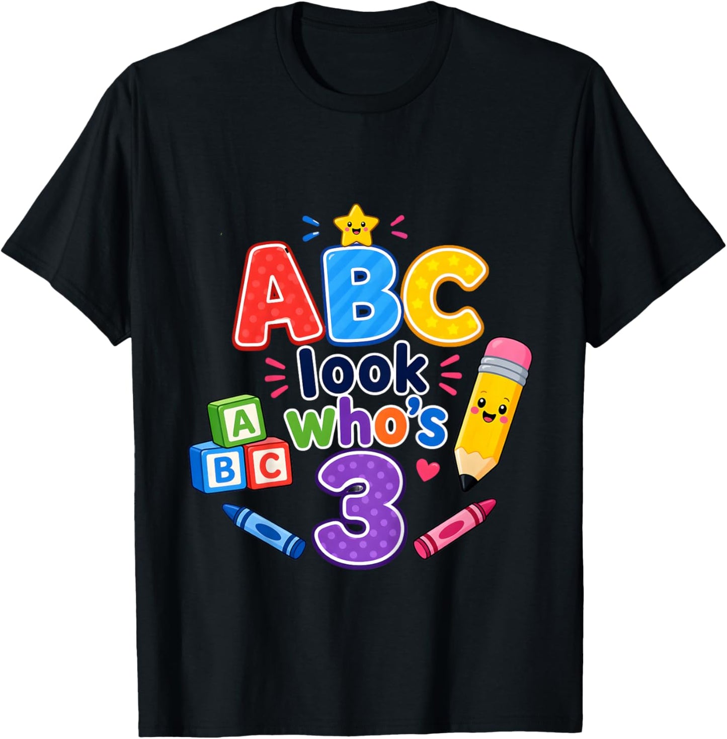 ABC Look Who's 3 3rd Birthday Girl Boy Toddler T-Shirt - T-Shirt | Black