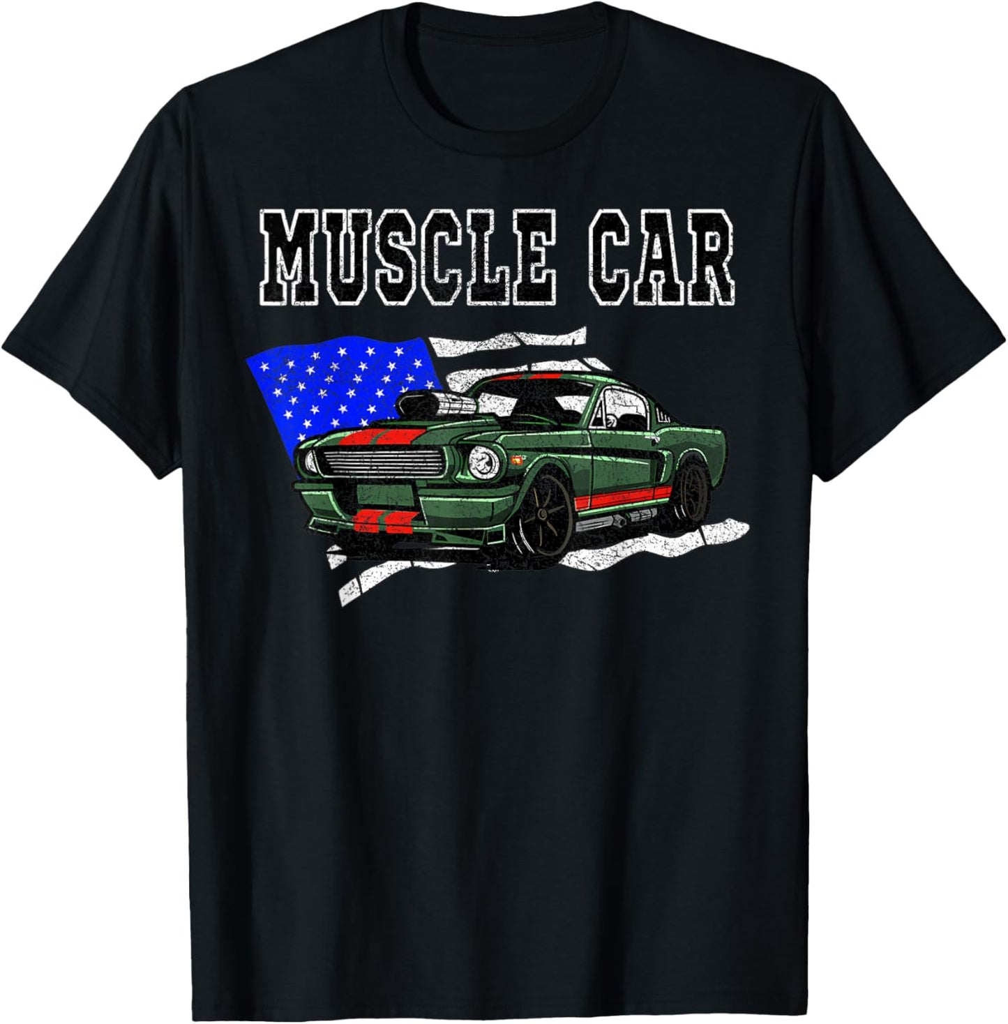 Vintage American Muscle Car Classic Car American Flag T-Shirt - T-Shirt | Black