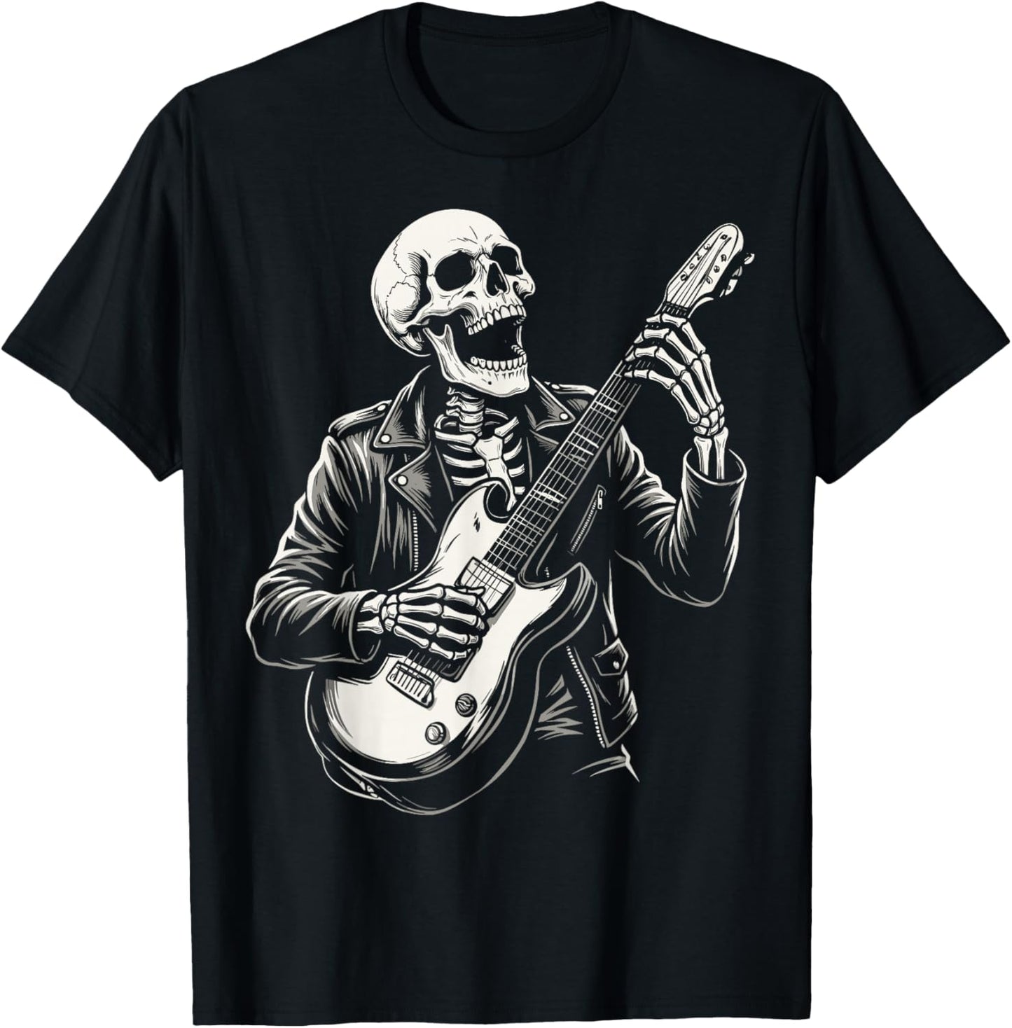 Funny Skeleton Playing Guitar Heavy Metal Punk Music Rock T-Shirt - T-Shirt | Black