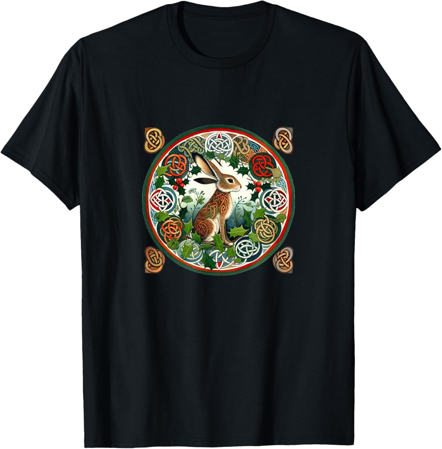 English Ivy Hare Illustration Garden Celtic Holly T-Shirt - T-Shirt | Black