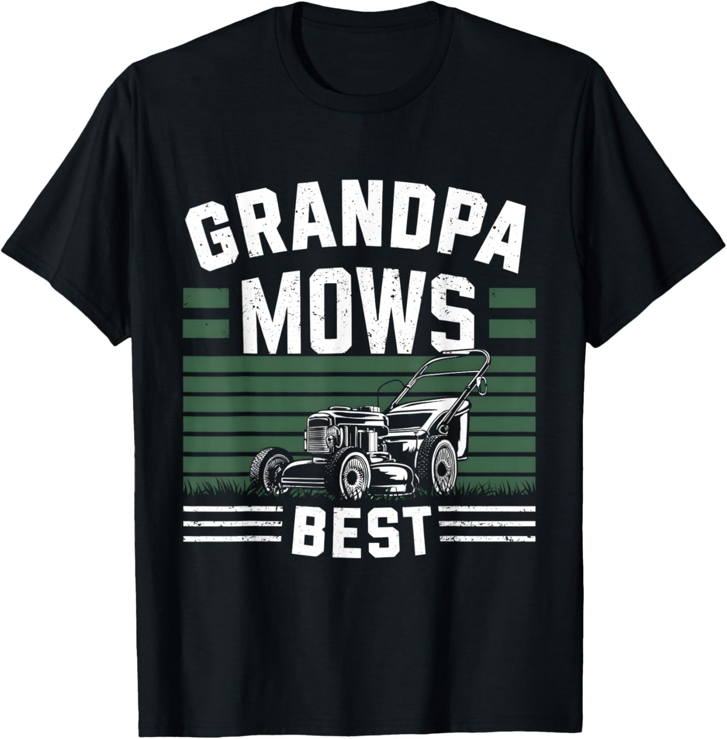 Grandpa Mows Best Grandfather Gardener Lawnmower Lawn Mowing T-Shirt - T-Shirt | Black