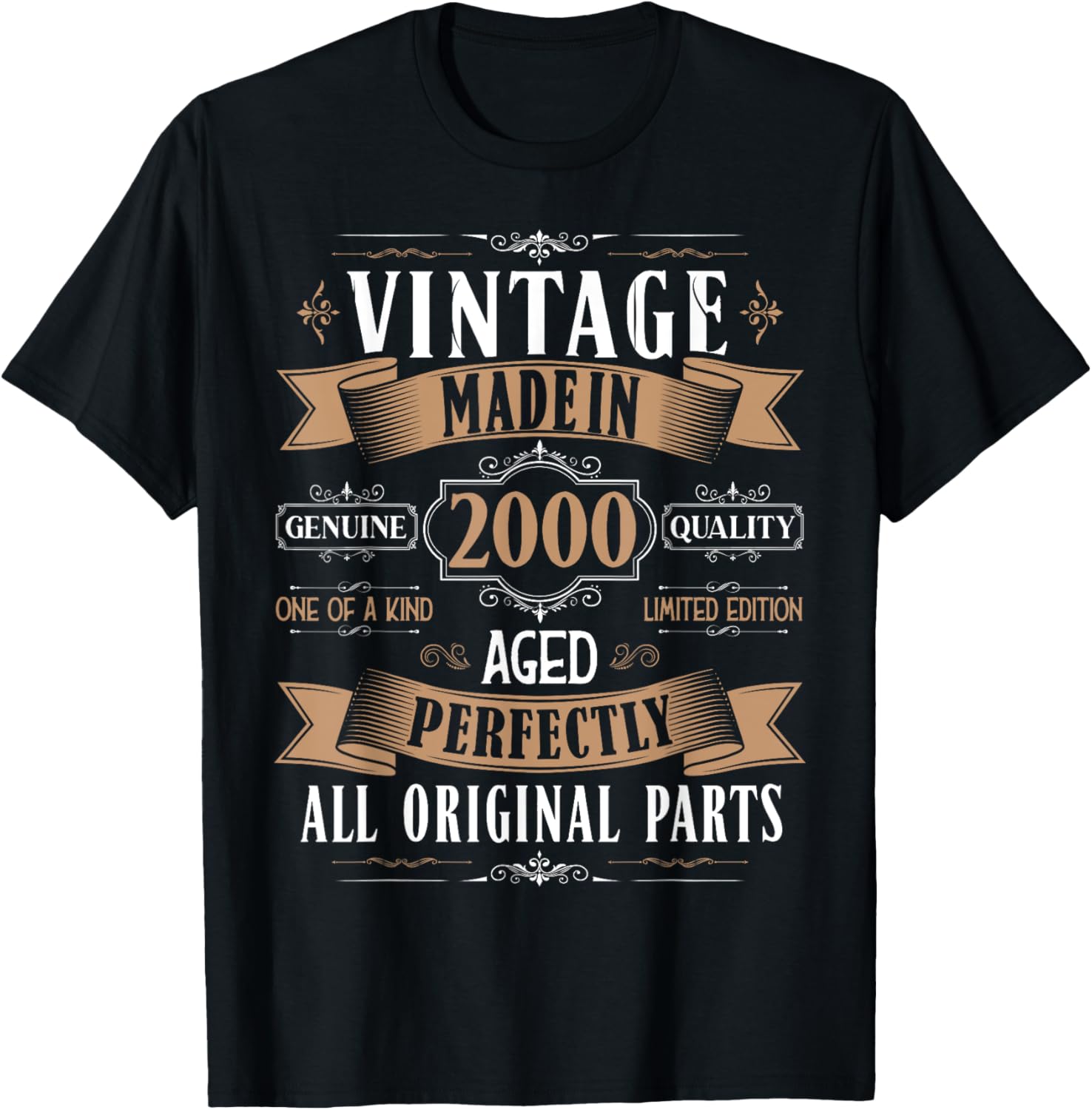 Vintage 25th birthday men Born 2000 25 years old Bday T-Shirt - T-Shirt | Black