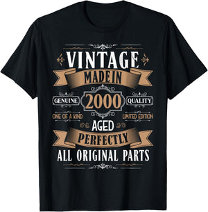 Vintage 25th birthday men Born 2000 25 years old Bday T-Shirt - T-Shirt | Black