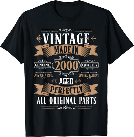 Vintage 25th birthday men Born 2000 25 years old Bday T-Shirt - T-Shirt | Black