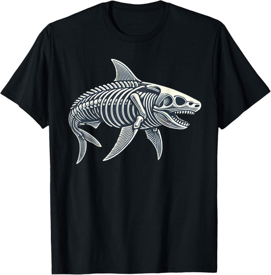 Shark Skeleton Halloween T-Shirt - T-Shirt | Black