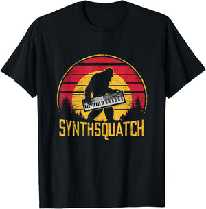 Retro Synthsquatch Music Synthesizer Lover Sunset Vintage T-Shirt - T-Shirt | Black