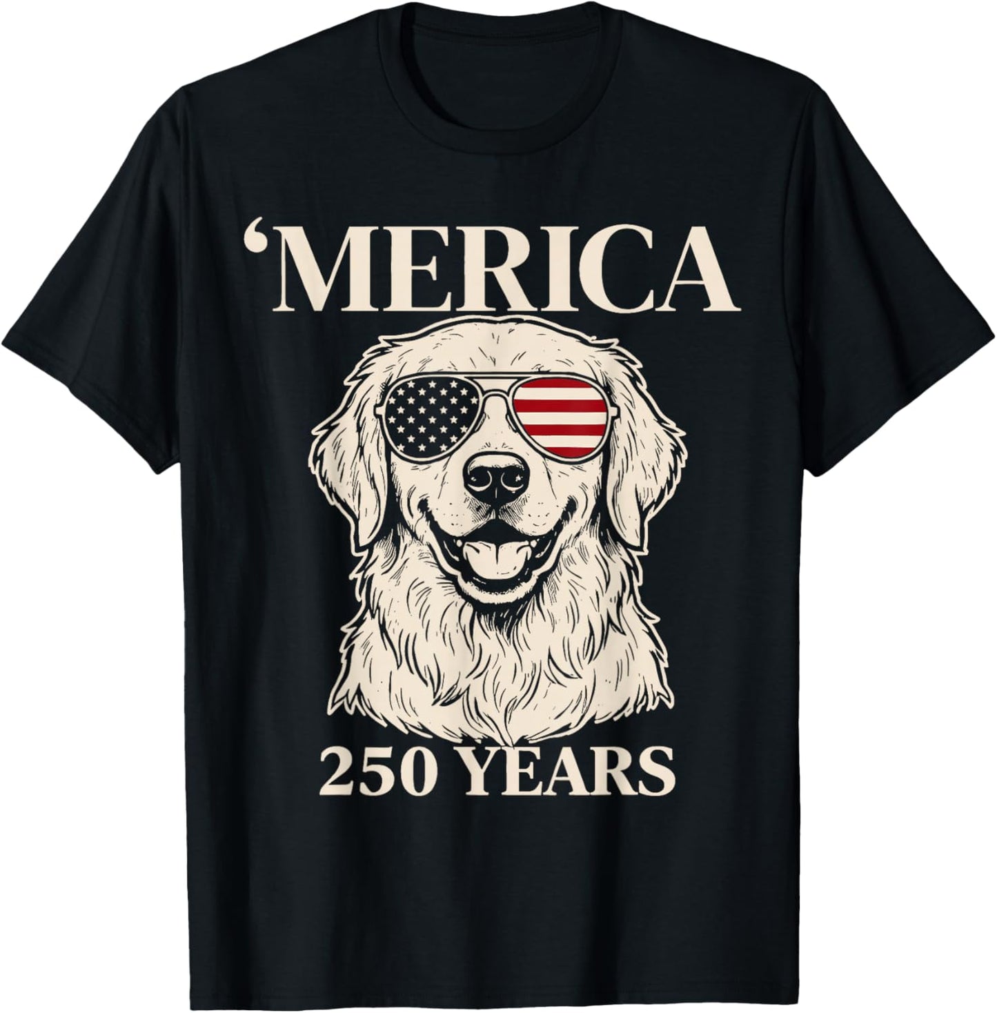 Merica Golden Retriever 250 Years 250th 4th of July USA Flag T-Shirt - T-Shirt | Black
