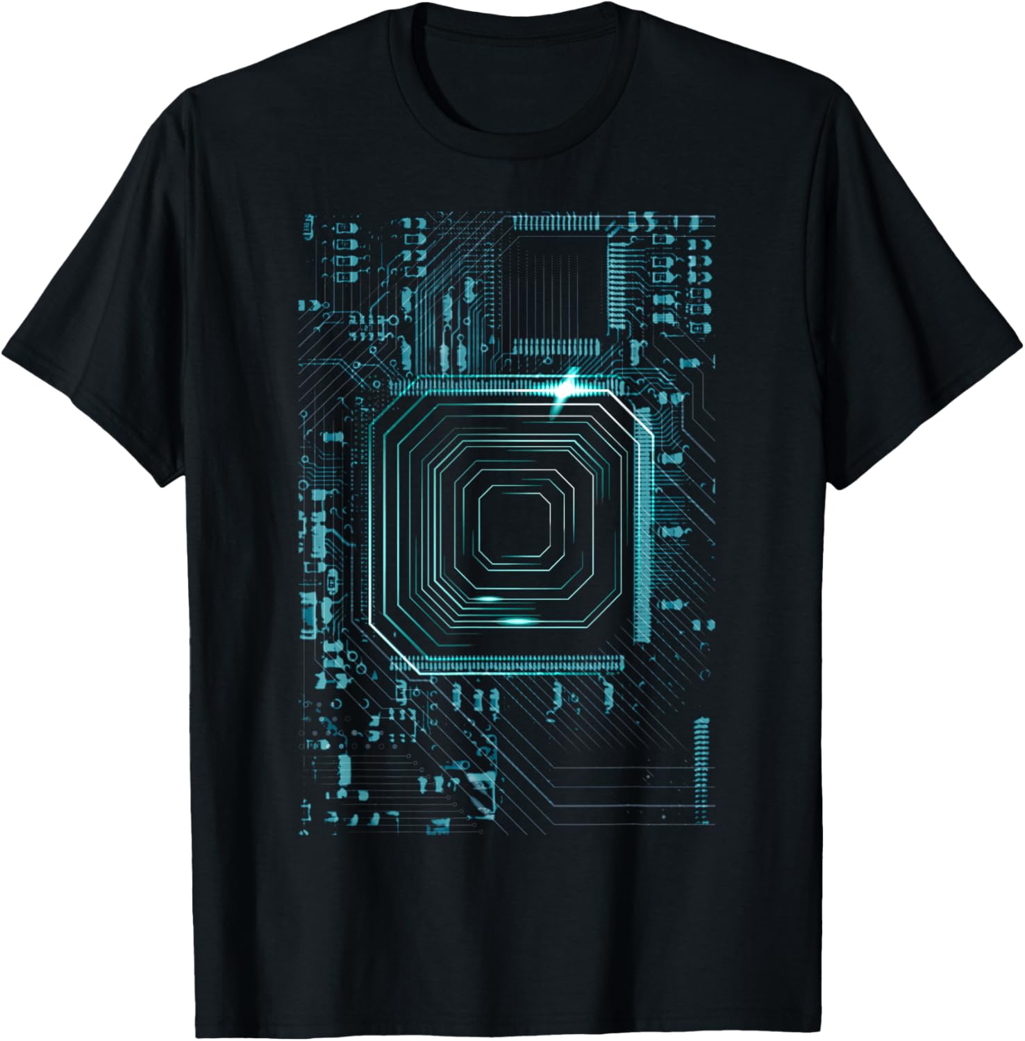 Motherboard Microchip Circuit Black IT Computer Background T-Shirt - T-Shirt | Black