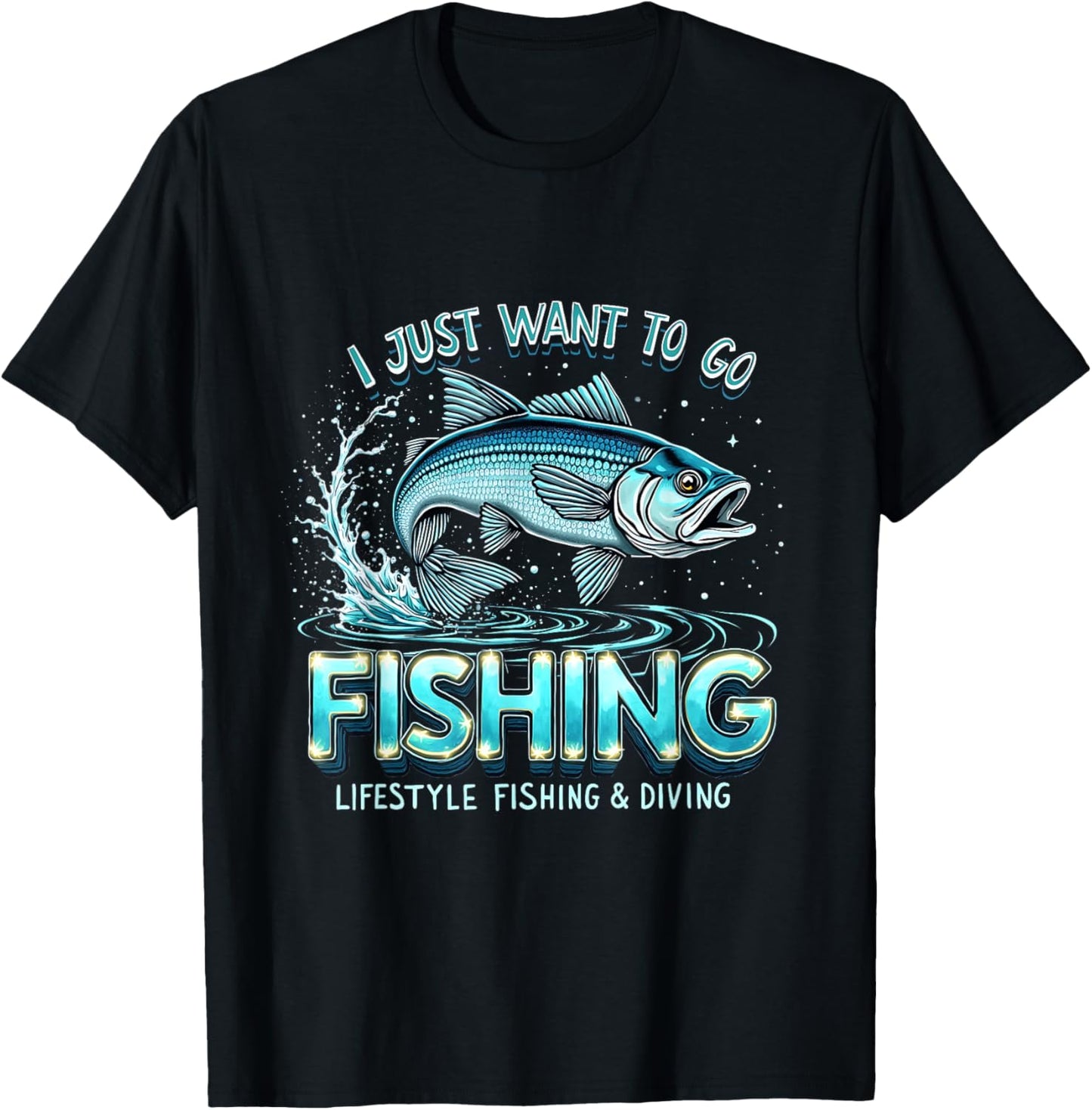Vintage I Just Want to Go Fishing Lifestyle Fishing & Diving T-Shirt - T-Shirt | Black