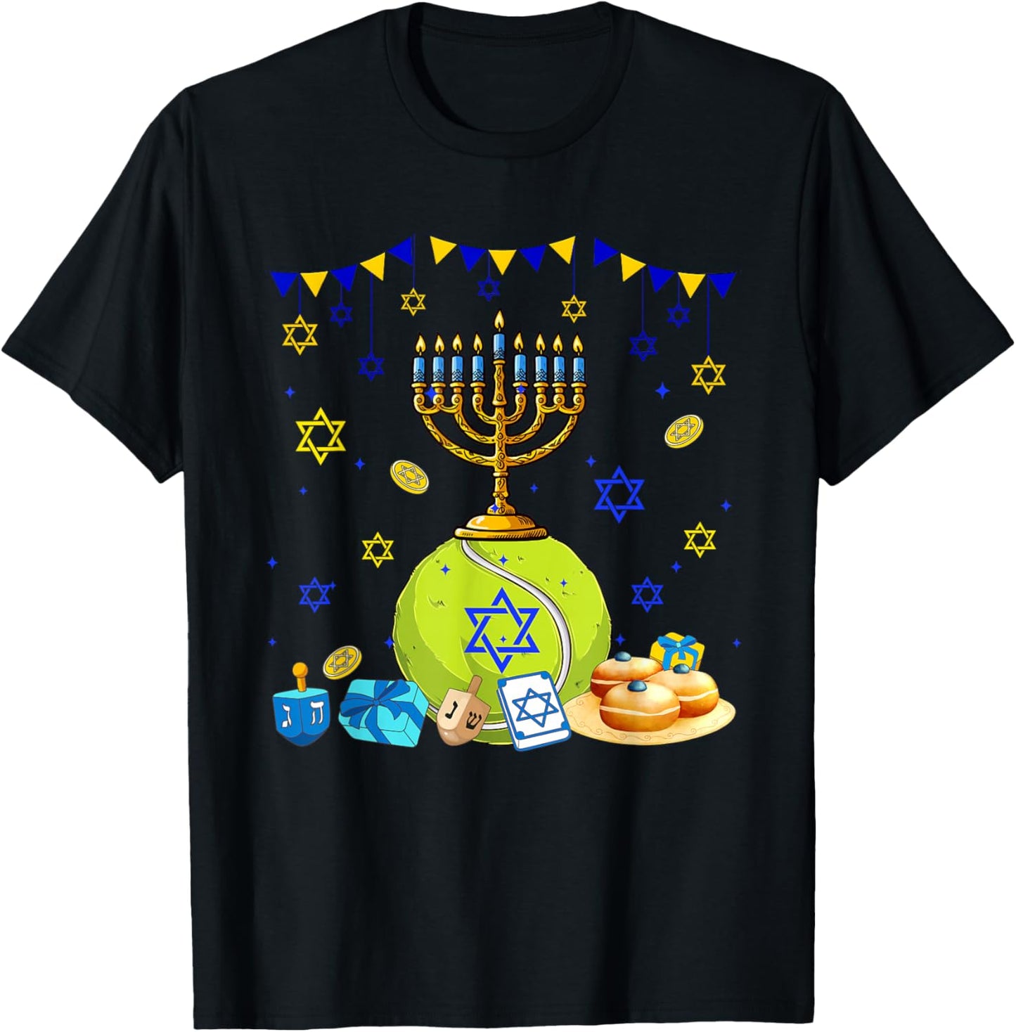 Tennis Equipment Player LoverHanukkah Jewish Menorah T-Shirt - T-Shirt | Black