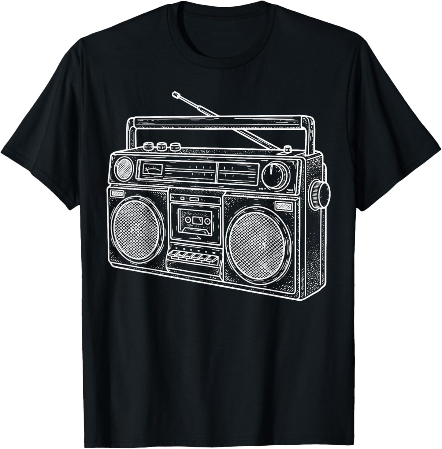 Boombox Line Art R&B Hip Hop Music T-Shirt - T-Shirt | Black