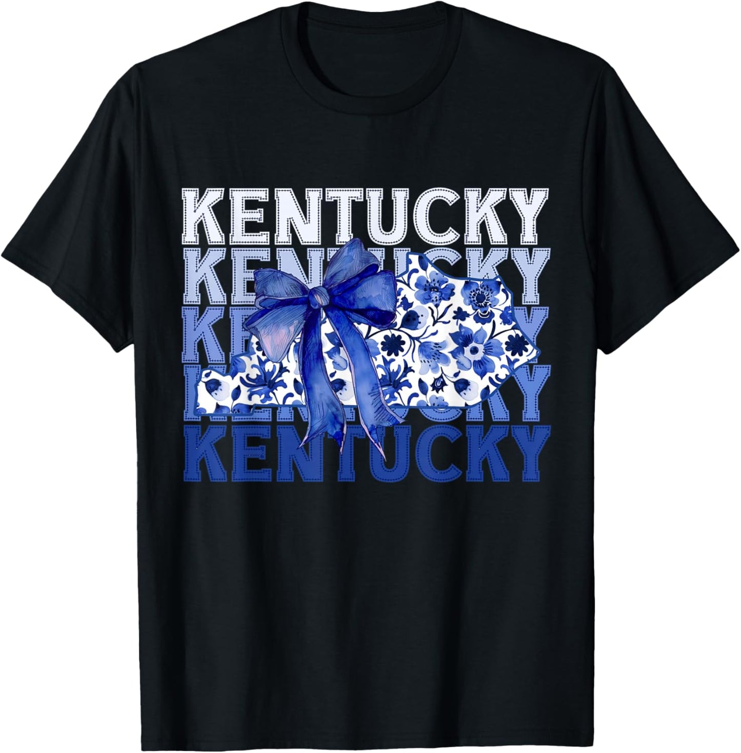 Coquette Blue Floral Bow Kentucky T-Shirt - T-Shirt | Black