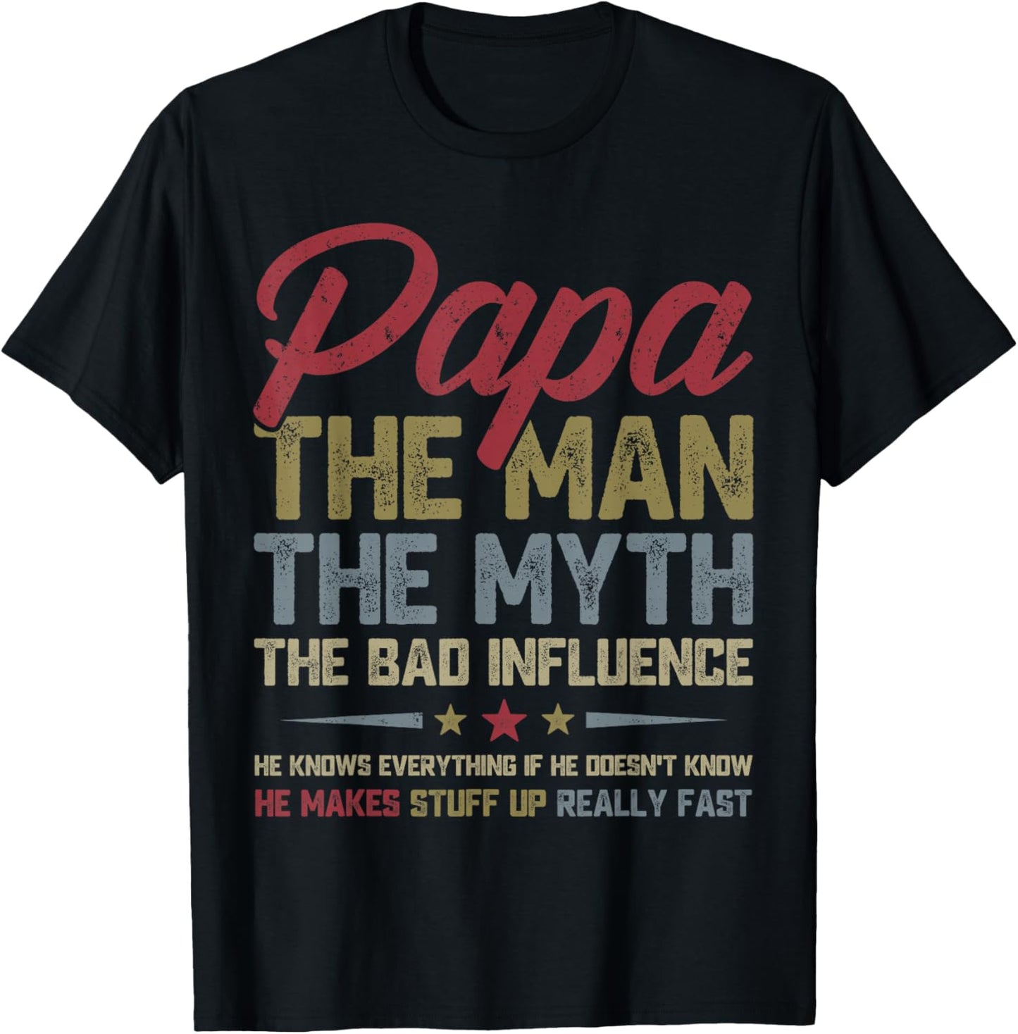 Papa The Man The Myth The Bad Influence Funny Father's Day T-Shirt - T-Shirt | Black