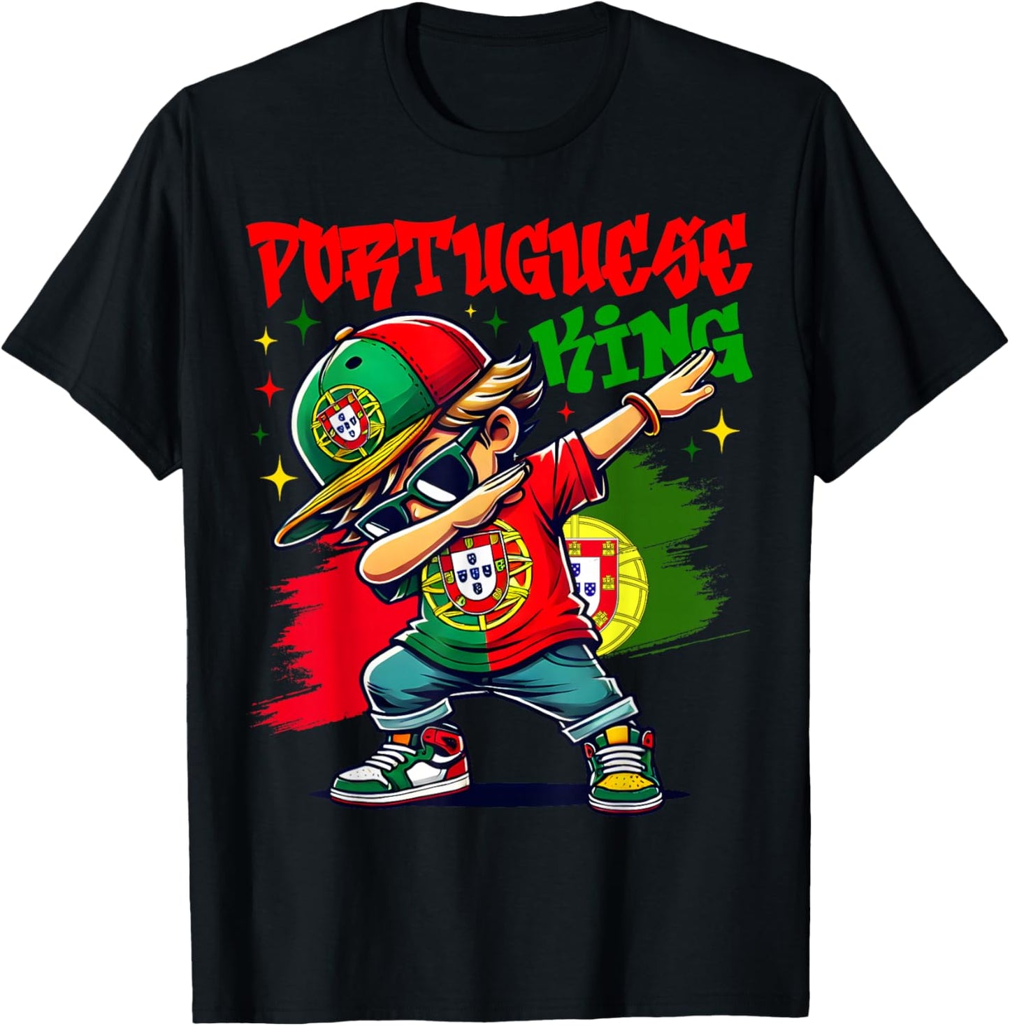 Portuguese King Dabbing Portugal Flag Pride for Kids T-Shirt - T-Shirt | Black