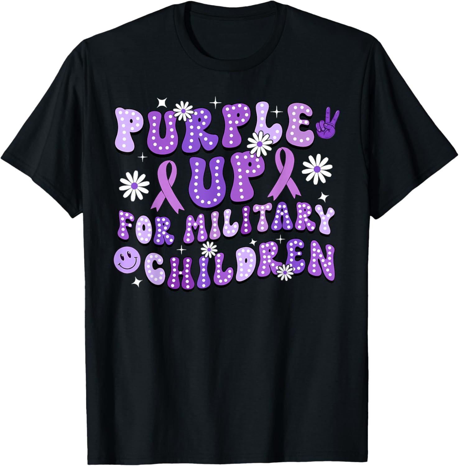 Purple Up for Military Kids Heart Military Children Toddlers T-Shirt - T-Shirt | Black