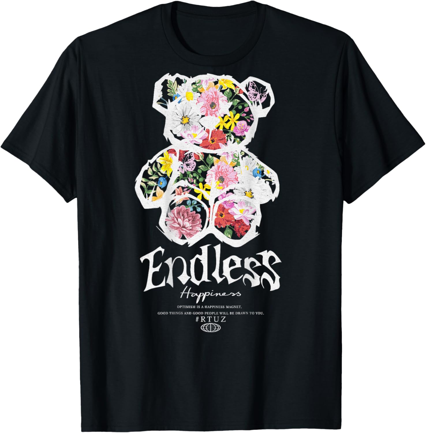 Hip Hop Vintage Edgy Urban Y2K Back Print Streetwear Teddy T-Shirt - T-Shirt | Black