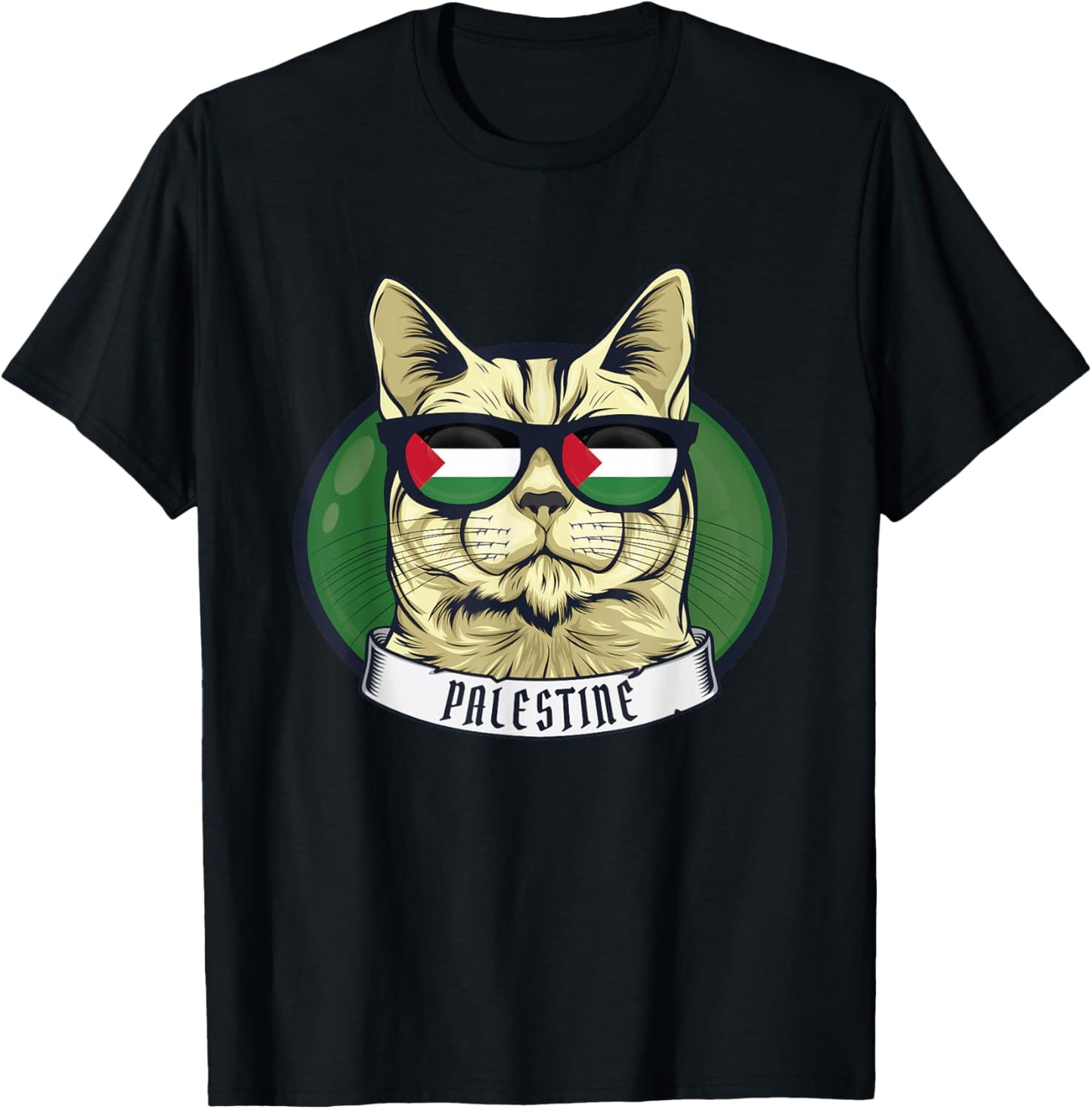 Free Palestine Flag Palestinian Cat Gaza T-Shirt - T-Shirt | Black