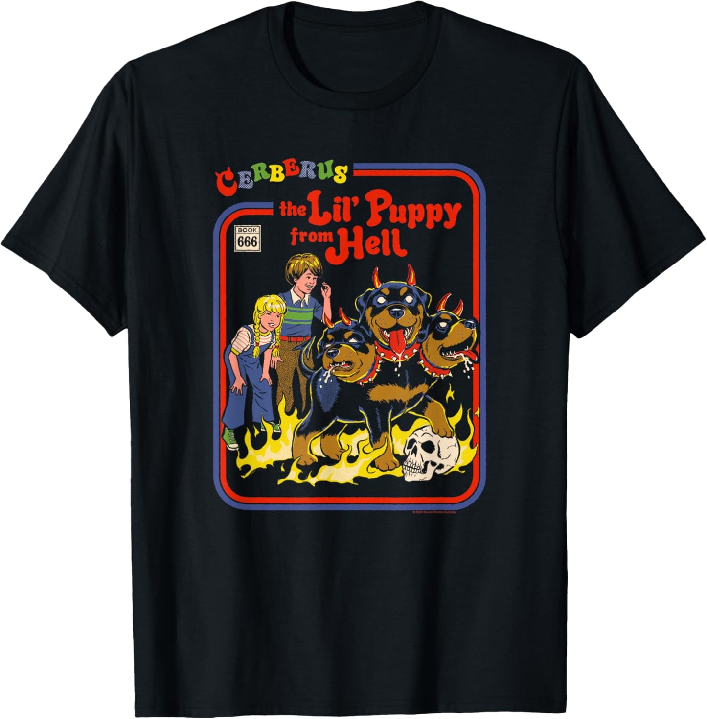 Steven Rhodes Cerberus Lil Puppy from Hell Retro Dark Humor T-Shirt - T-Shirt | Black