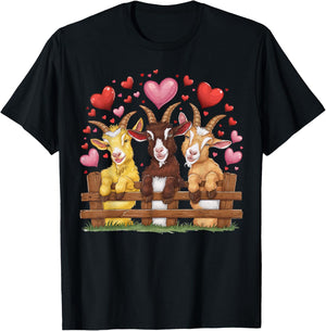 Goat Hearts Love Valentine Farm Animal Lover Farmer T-Shirt - T-Shirt | Black