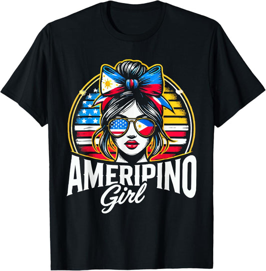 Half Filipino Half American USA Flag Philippines America T-Shirt - T-Shirt | Black