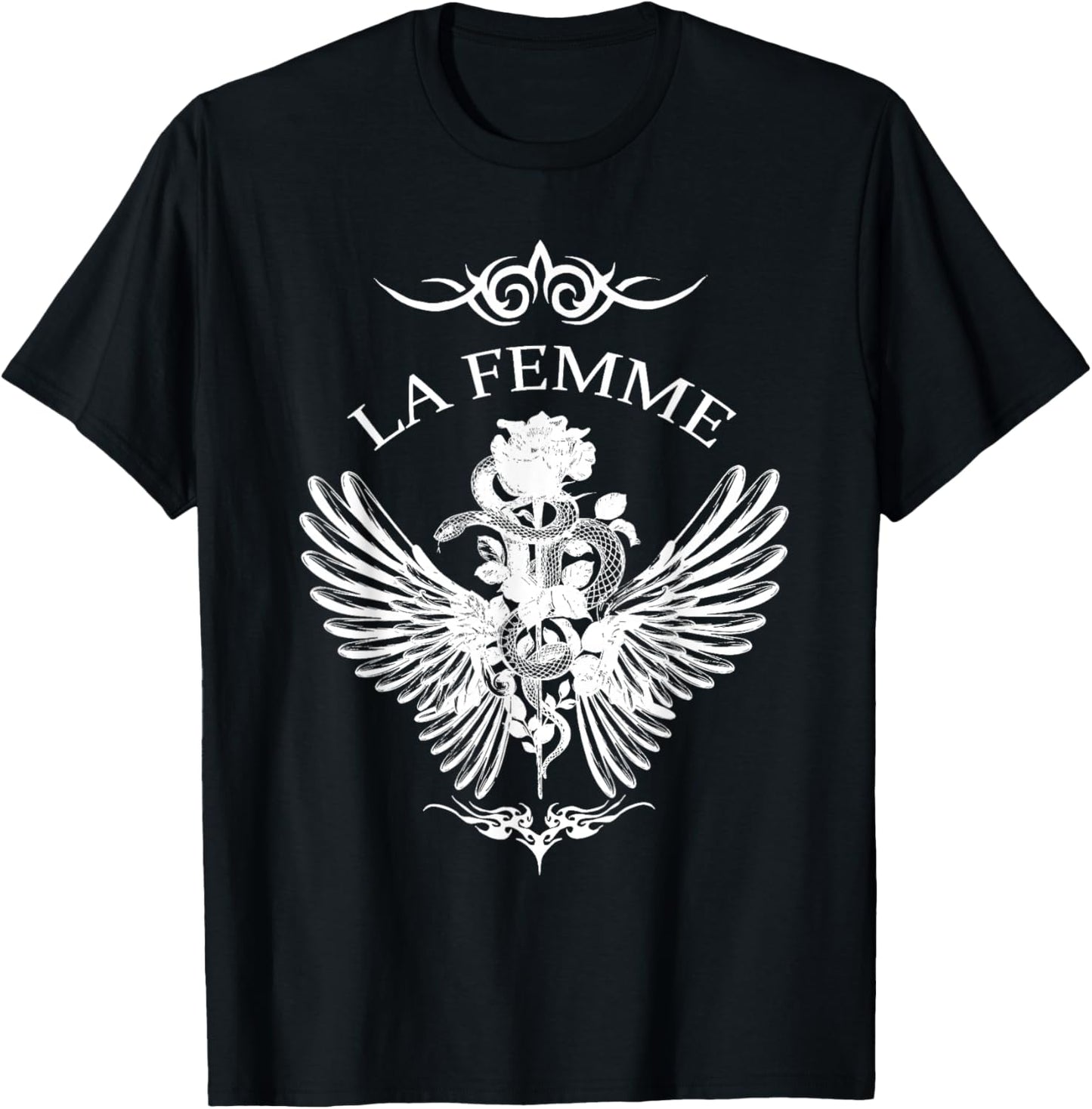 La Femme Snake And Rose Dark Art T-Shirt - T-Shirt | Black