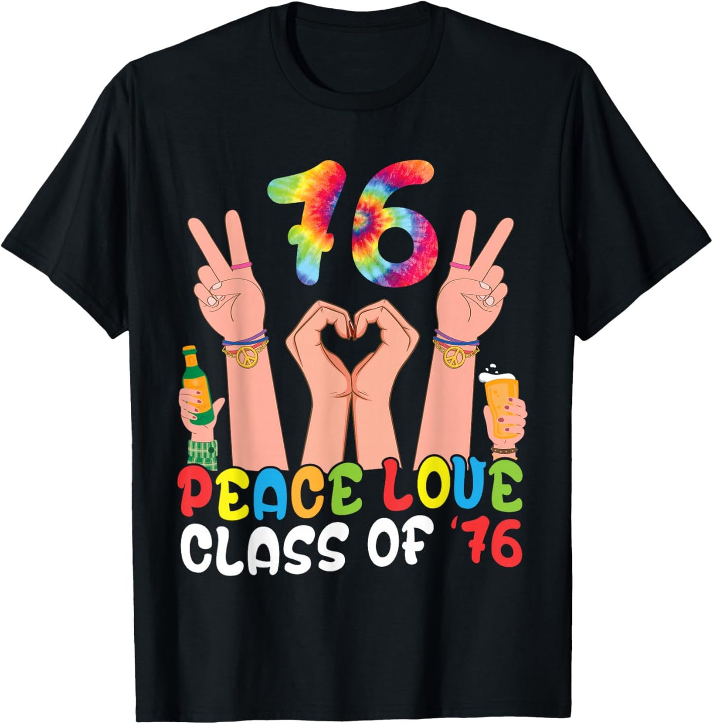 Peace Love Class of 76 Retro Tie Dye 1976 Reunion Senior T-Shirt - T-Shirt | Black