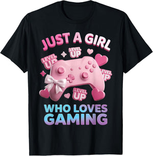 Just A Girl Who Loves Gaming Women Mom Sister Cute Gamer T-Shirt - T-Shirt | Black