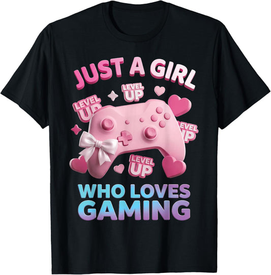 Just A Girl Who Loves Gaming Women Mom Sister Cute Gamer T-Shirt - T-Shirt | Black