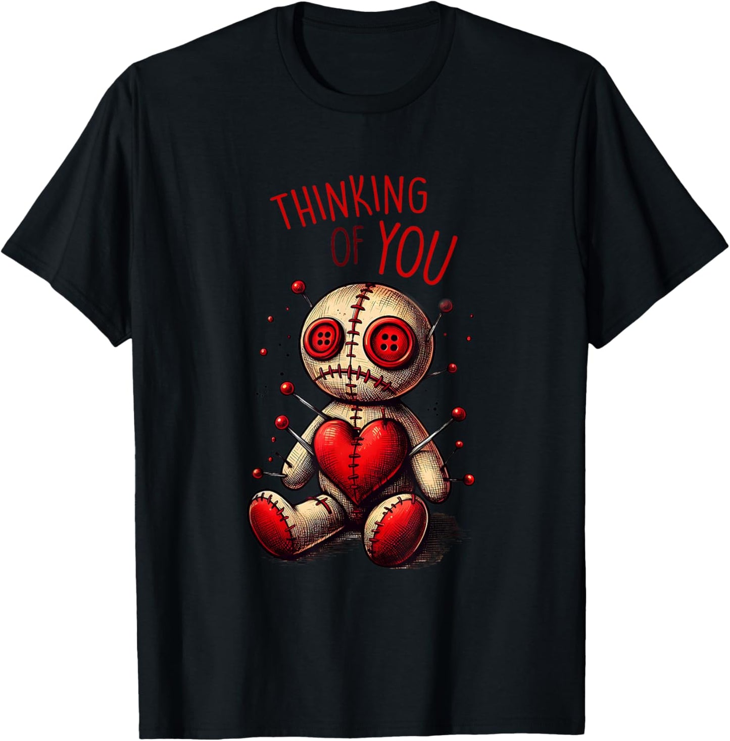 Thinking of You Voodoo Doll - Playful Dark Art Design T-Shirt - T-Shirt | Black