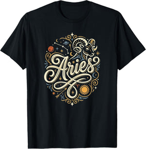Aries Zodiac Sign Horoscope Astrology Birthday Star Signs T-Shirt - T-Shirt | Black