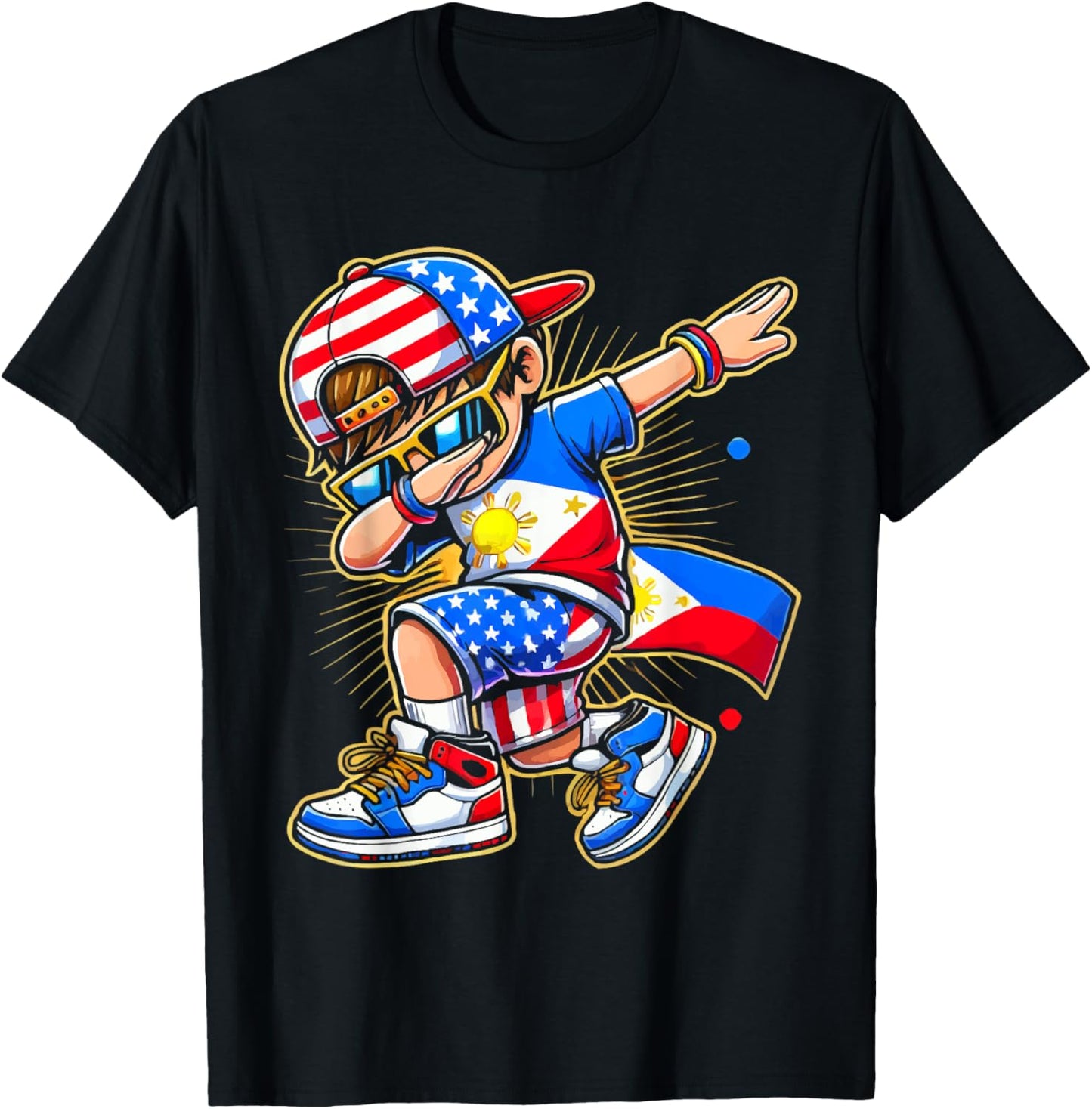 Half Filipino Half American USA Flag Philippines America T-Shirt - T-Shirt | Black