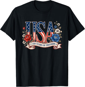 250th Anniversary USA Shirt Women Patriotic 4th of July T-Shirt - T-Shirt | Black