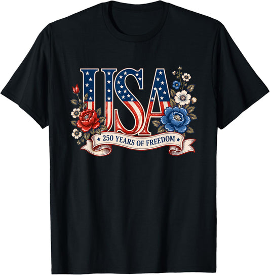 250th Anniversary USA Shirt Women Patriotic 4th of July T-Shirt - T-Shirt | Black
