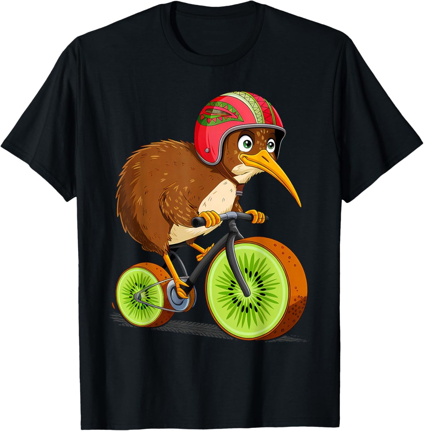Cute Animal Kiwi Cycling New Zealand T-Shirt - T-Shirt | Black