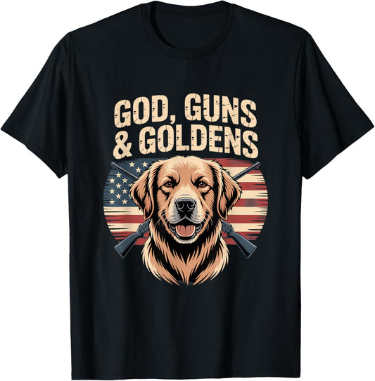 God Guns and Goldens American Flag Golden Retriever T-Shirt - T-Shirt | Black