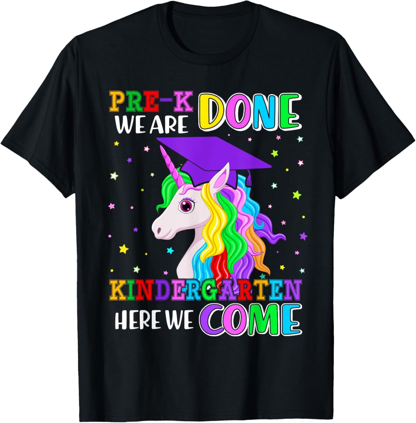 Pre-K Graduation 2025 Unicorn Girl Kindergarten Here We Come T-Shirt - T-Shirt | Black