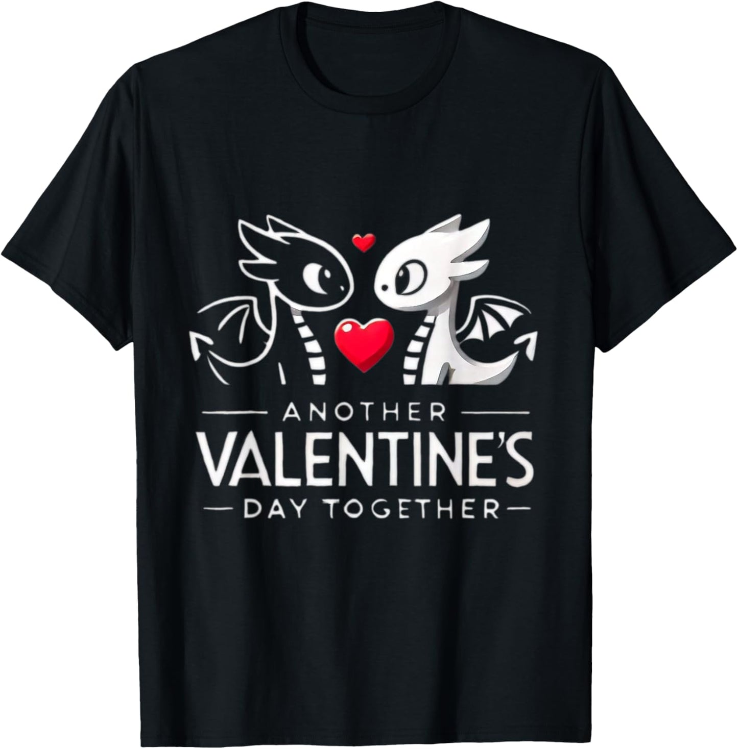 Romantic Dragon Couple Valentine's Day Design - Black, , Short Sleeve, Cotton 90% Polyester 10%, Size Small T-Shirt - T-Shirt | Black