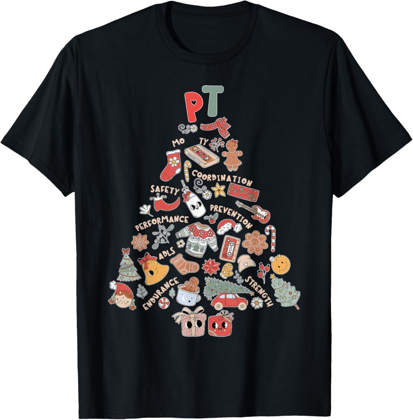 Physical Therapy Christmas PT Therapist Christmas Tree Xmas T-Shirt - T-Shirt | Black