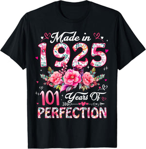 101 Year Old Made in 1925 Floral 101st Birthday Women T-Shirt - T-Shirt | Black