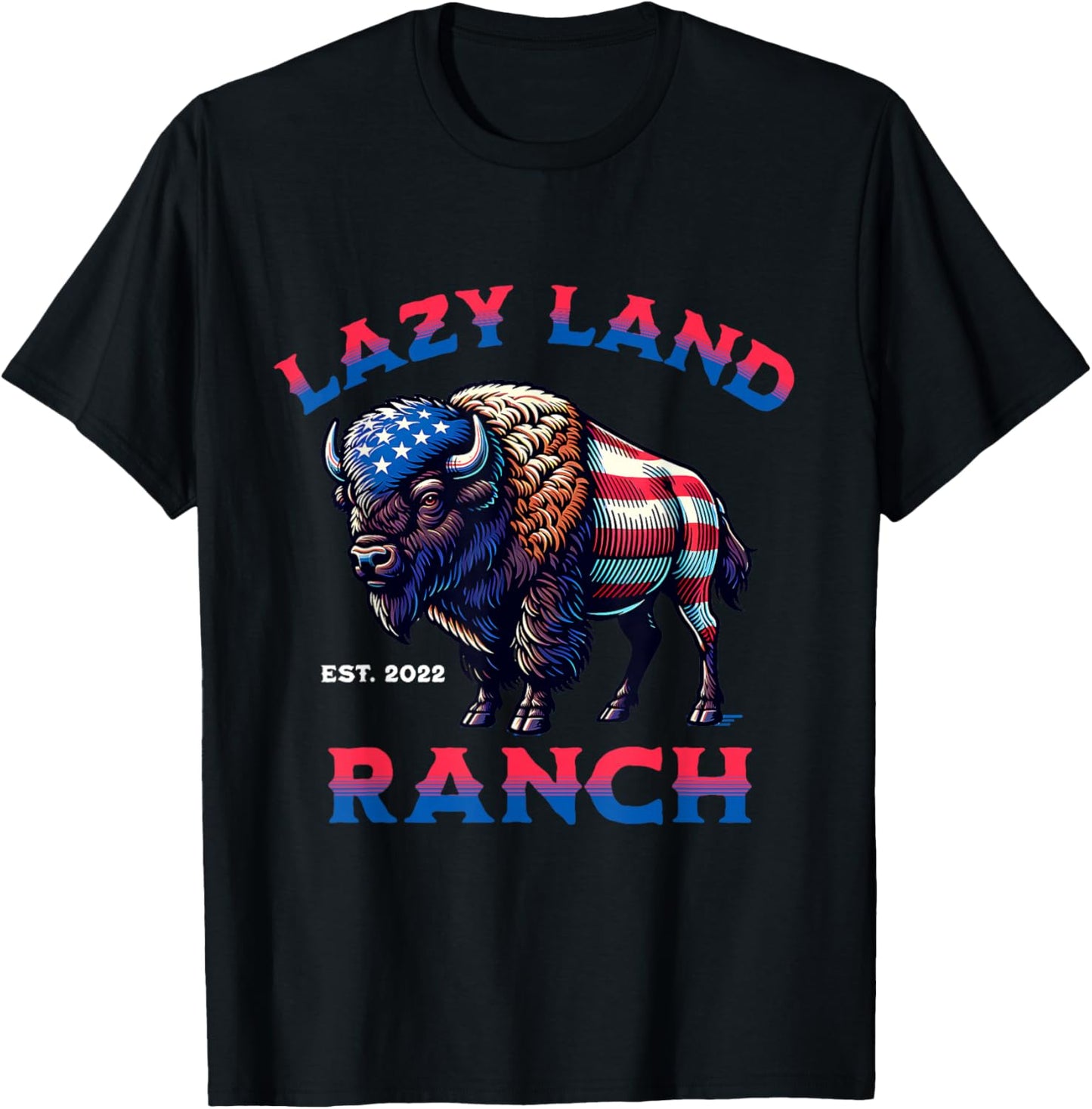 Lazy Land Ranch Buffalo American Flag T-Shirt - T-Shirt | Black
