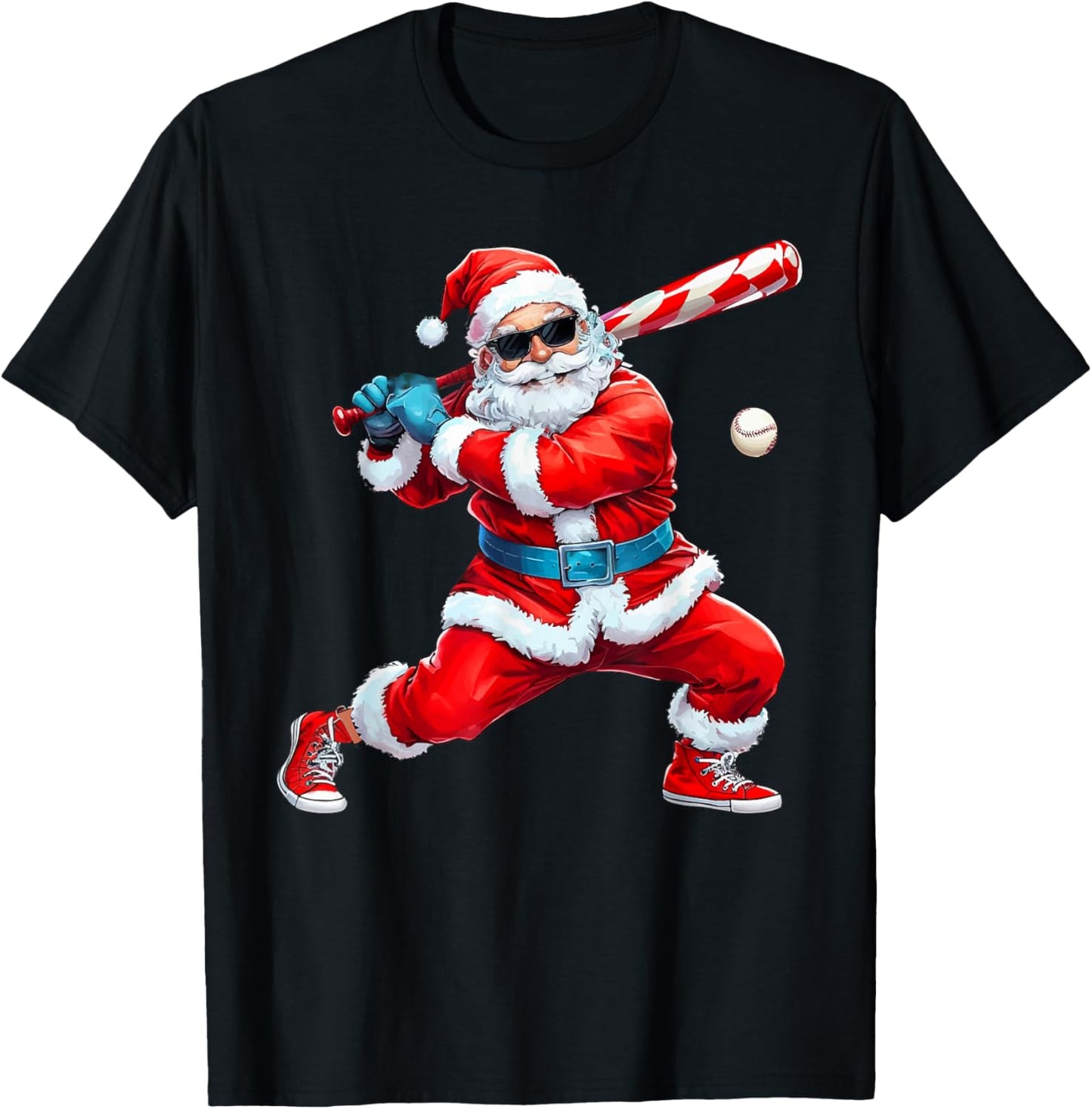 Santa Playing Baseball Christmas Baseball Player T-Shirt - T-Shirt | Black