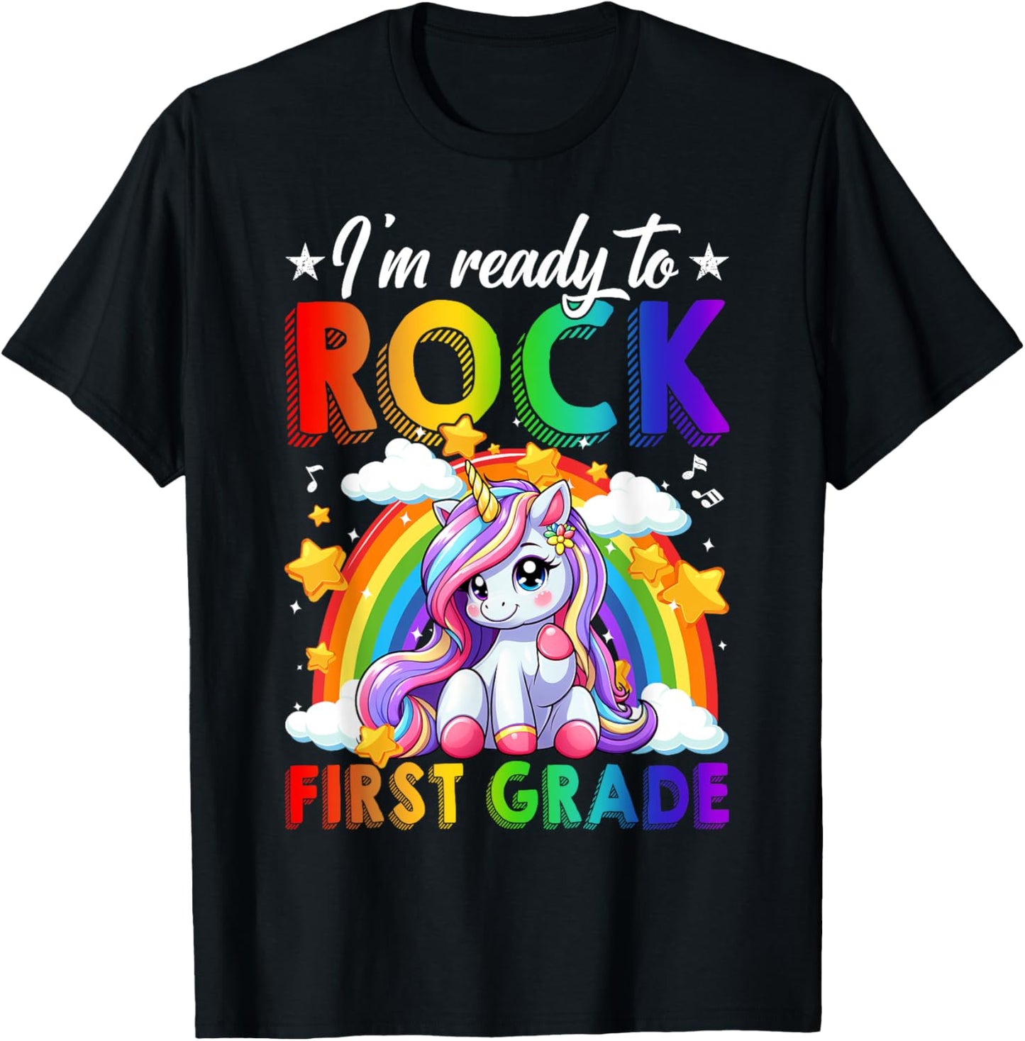 I'm Ready To Rock First Grade Unicorn Back To School Girls T-Shirt - T-Shirt | Black