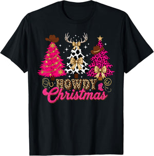 Howdy Christmas Cowboy Western Xmas Trees Pajamas Holiday T-Shirt - T-Shirt | Black