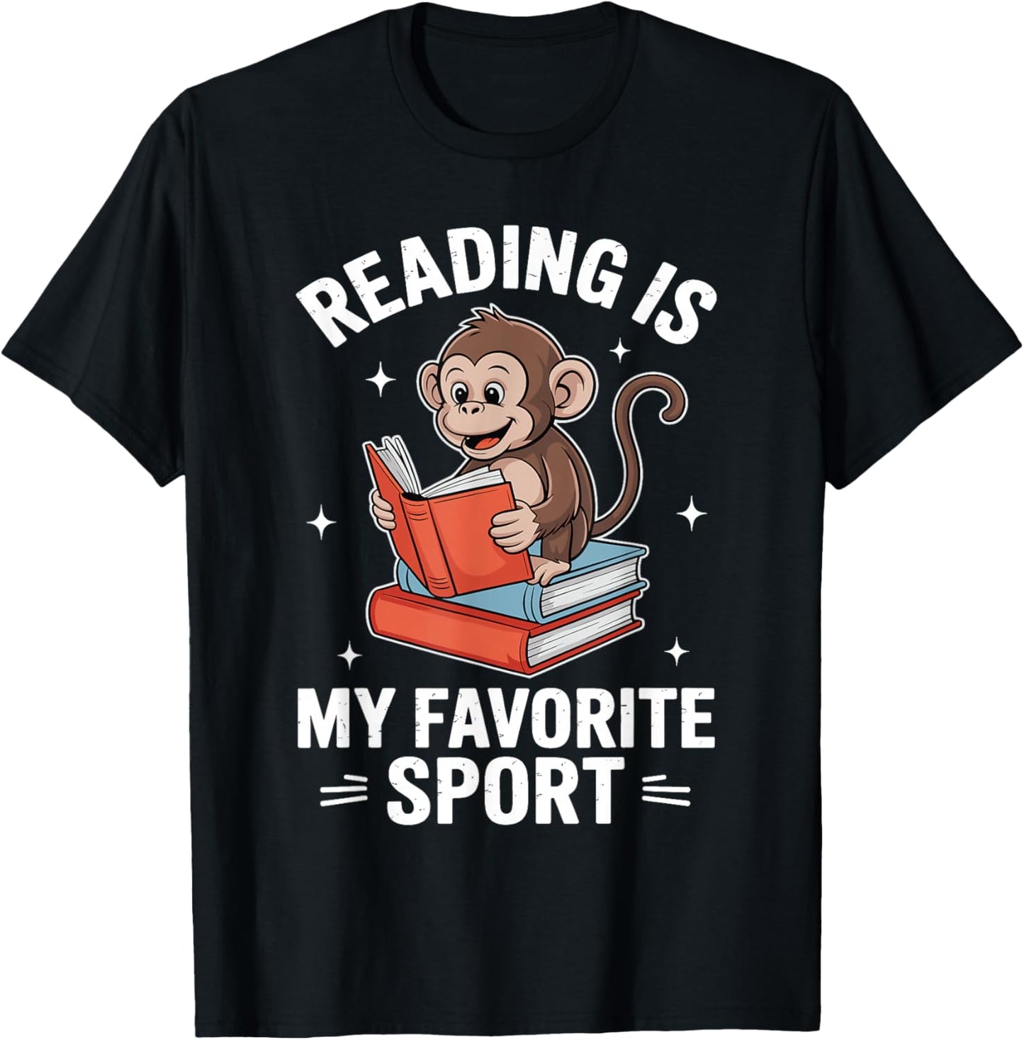 Reading is My Favorite Sport Cute Monkey Reading Books T-Shirt - T-Shirt | Black