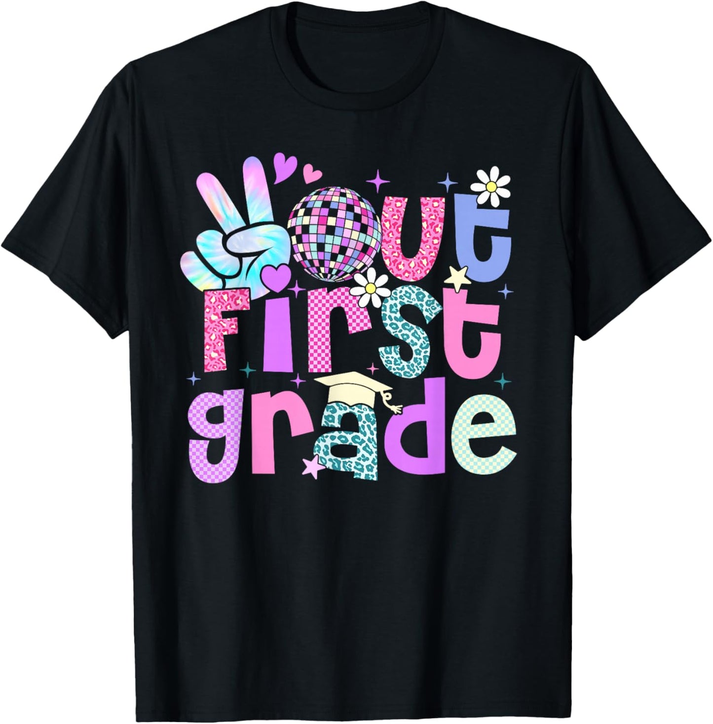 Peace Out First Grade Last Day Of 1st Grade Leopard T-Shirt - T-Shirt | Black