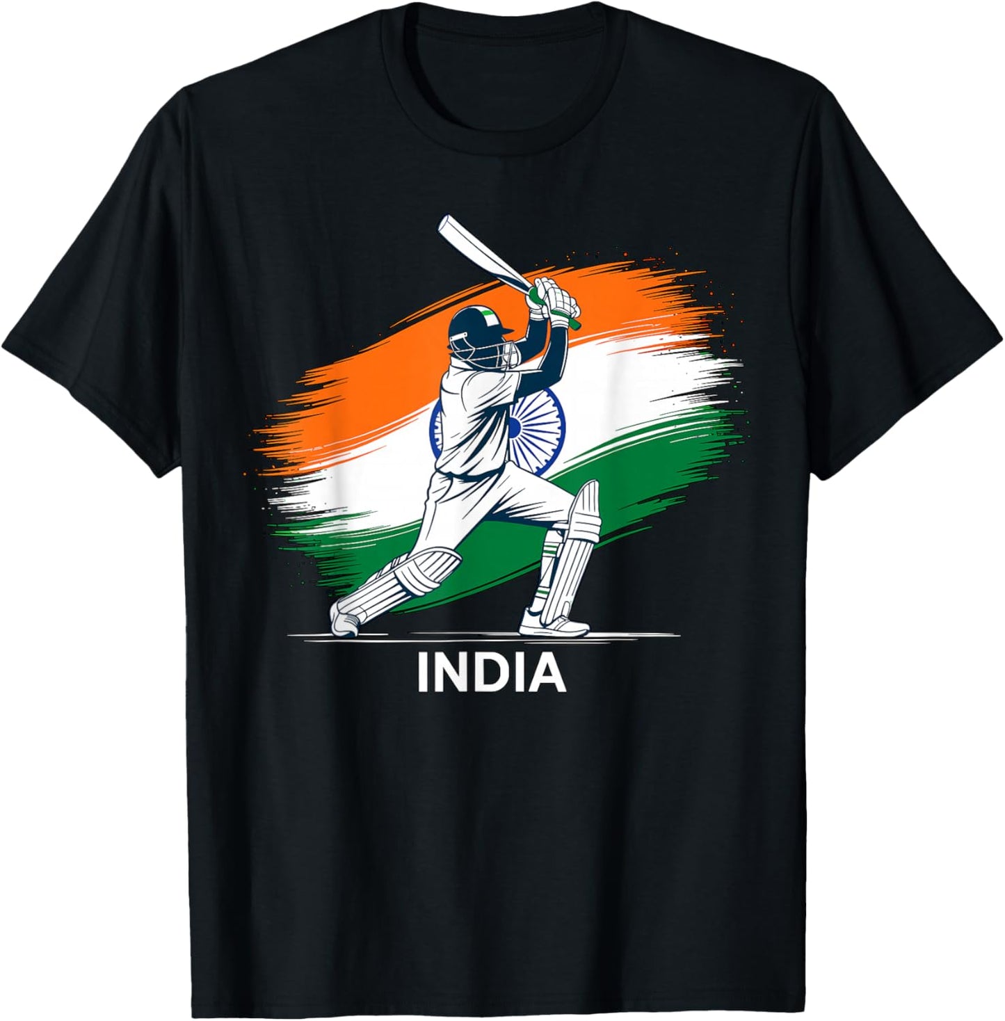 Indian Cricket with Flag T-Shirt - T-Shirt | Black